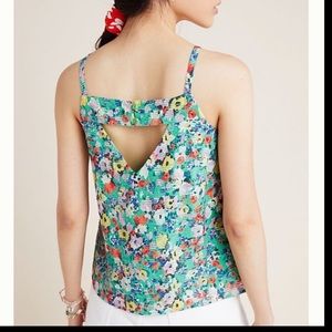 Anthropologie Maeve green floral tank top